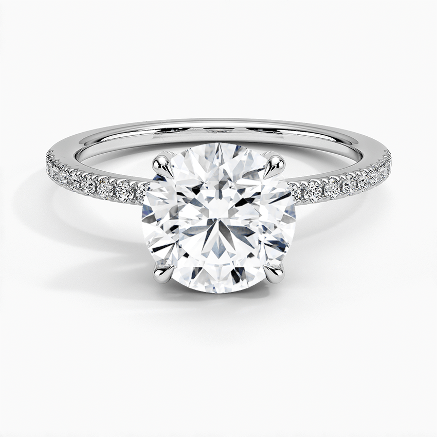 Round Lab Grown Diamond Accent Hidden Halo Engagement Ring