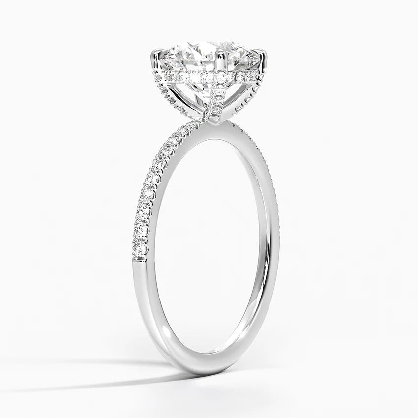 Round Lab Grown Diamond Accent Hidden Halo Engagement Ring