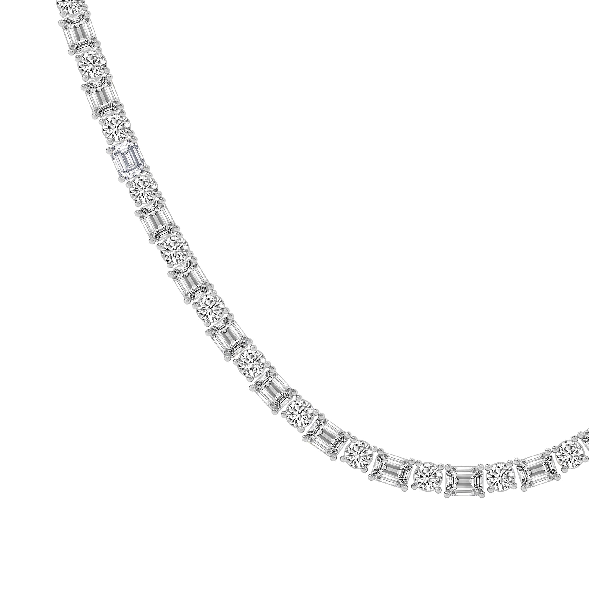 Alternating Round & Emerald Cut Diamond Tennis Necklace