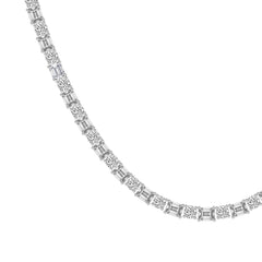 Alternating Round & Emerald Cut Diamond Tennis Necklace