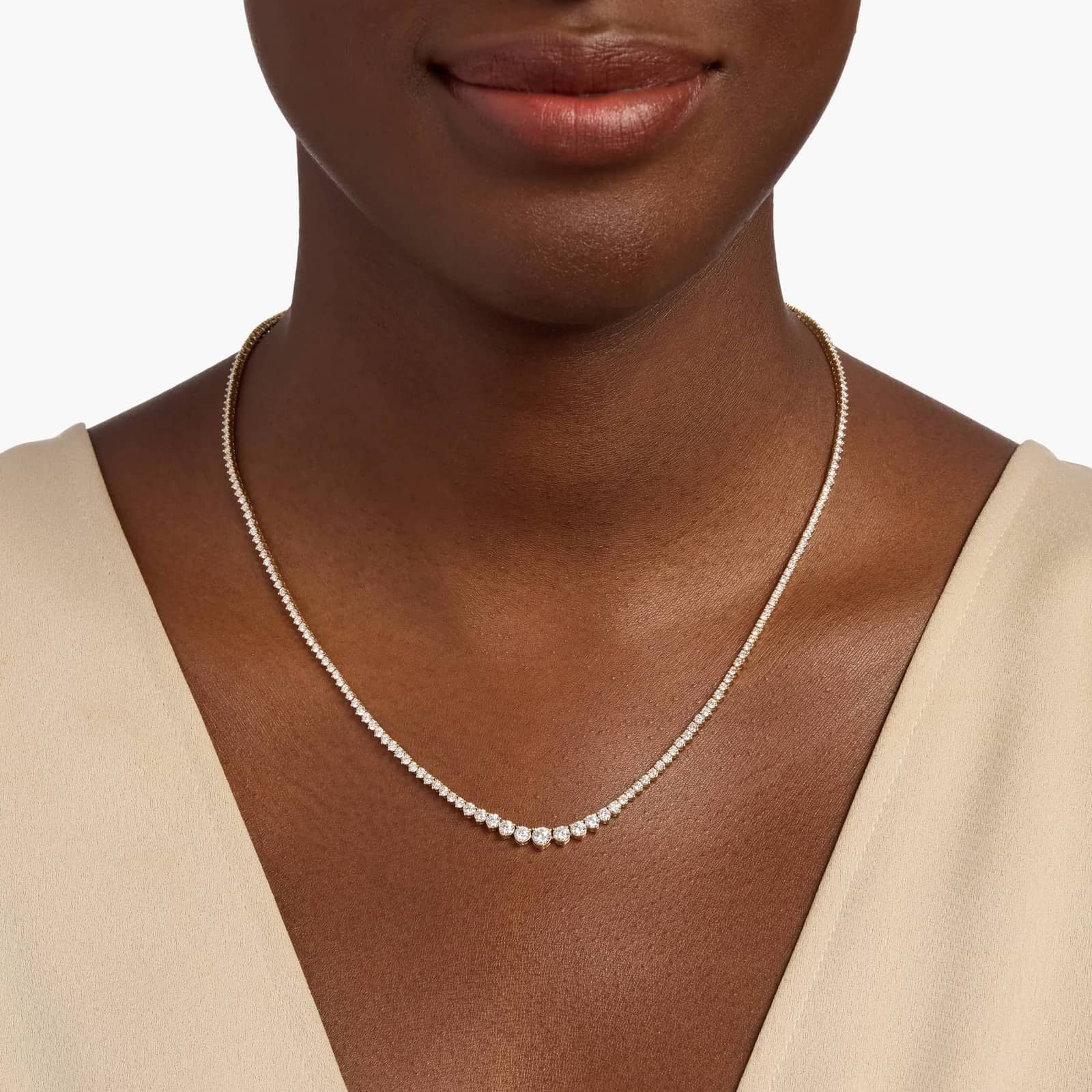 Round Lab Diamond Sunburst Graduating Tennis Necklace