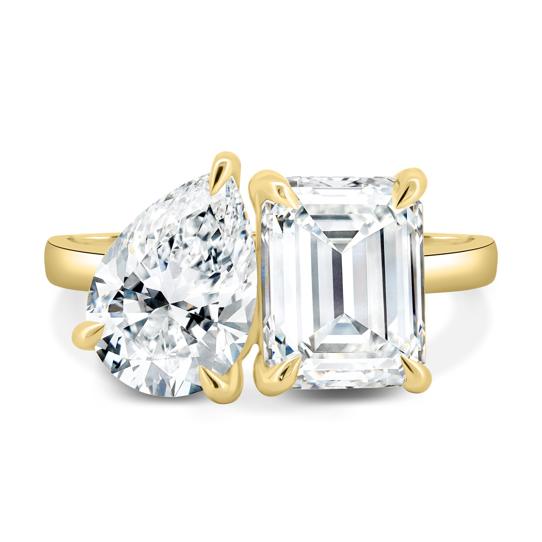 Dual Stone Toi et Moi Ring in Pear and Emerald Cuts Lab Grown Diamond