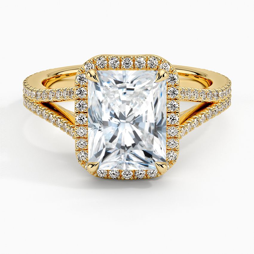 Radiant Lab Grown Diamond Shoulder Set Split Band Halo Engagement Ring