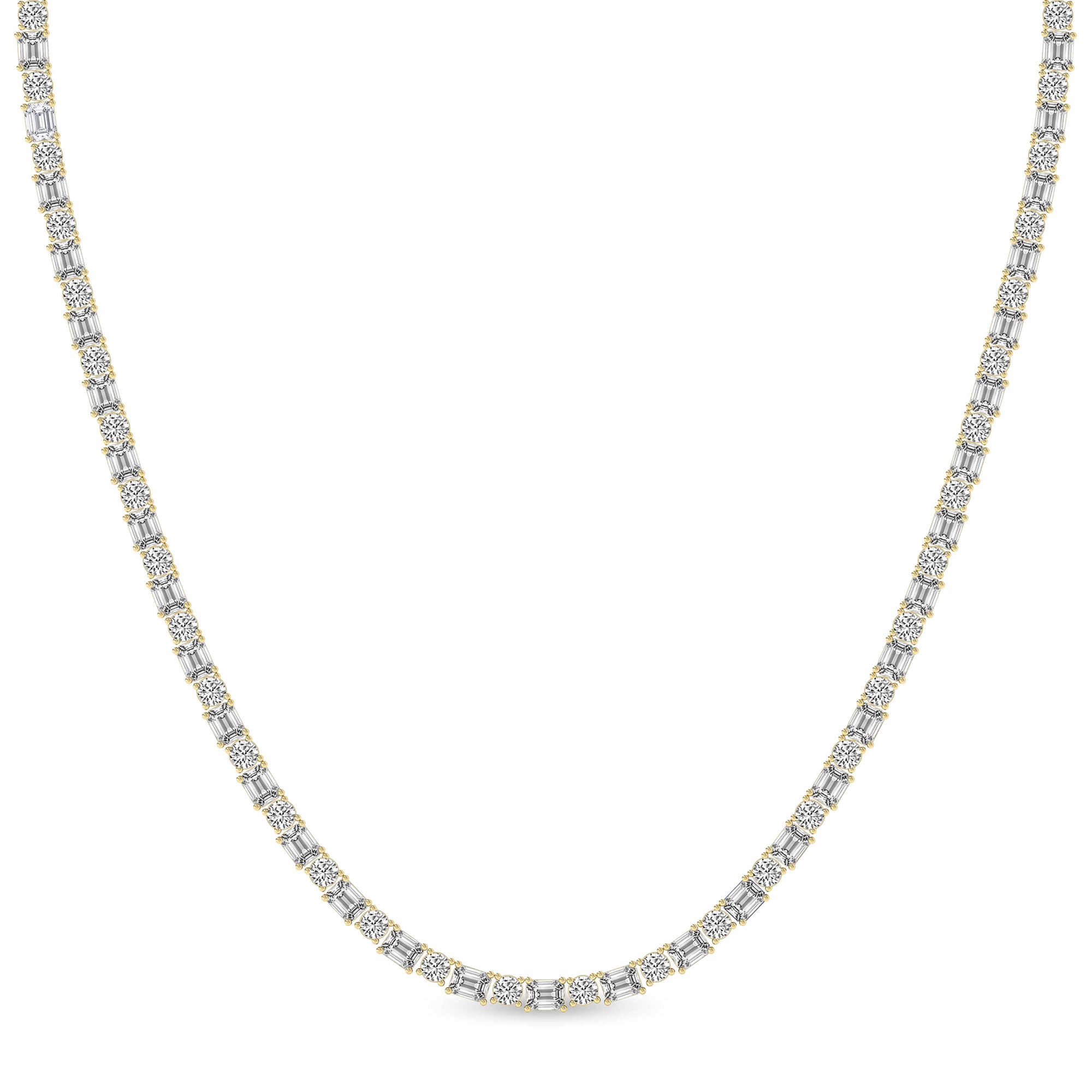 Alternating Round & Emerald Cut Diamond Tennis Necklace