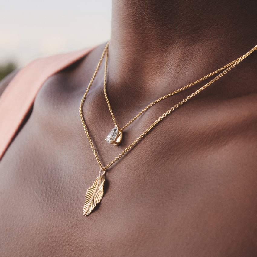 0.10 CTW Round Lab Diamond Leaf Pendant