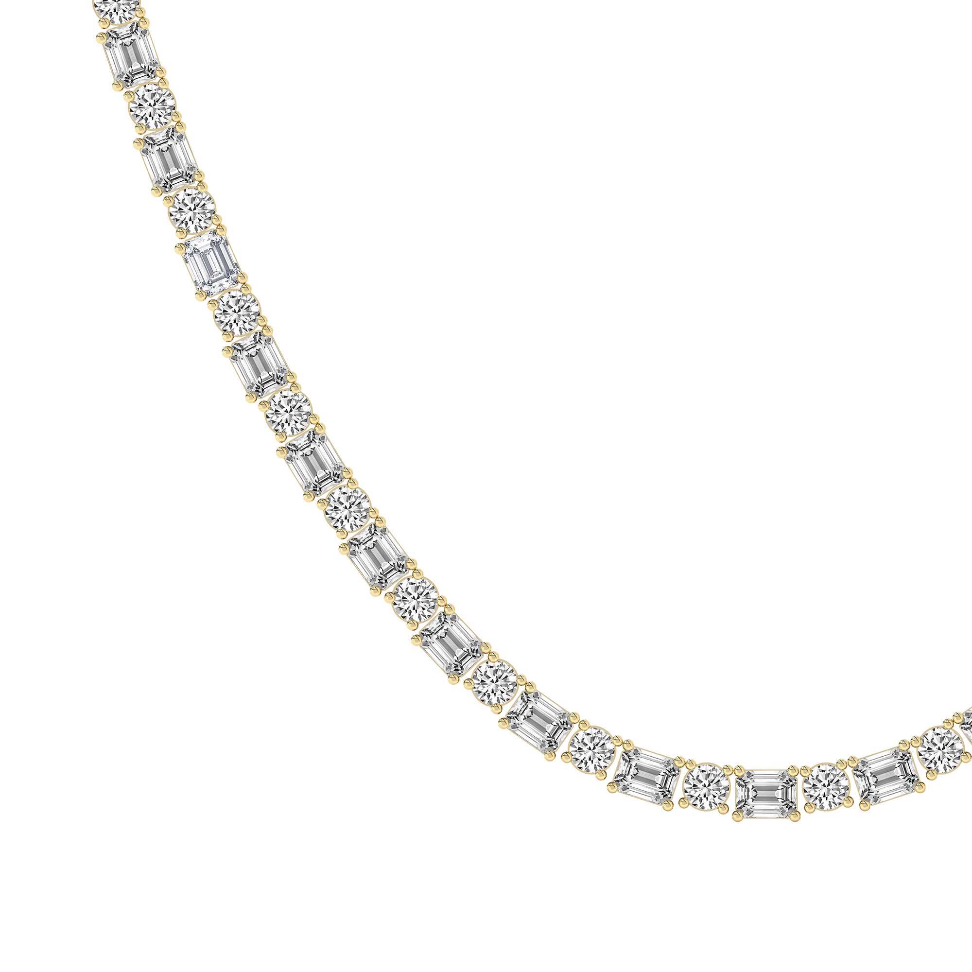 Alternating Round & Emerald Cut Diamond Tennis Necklace