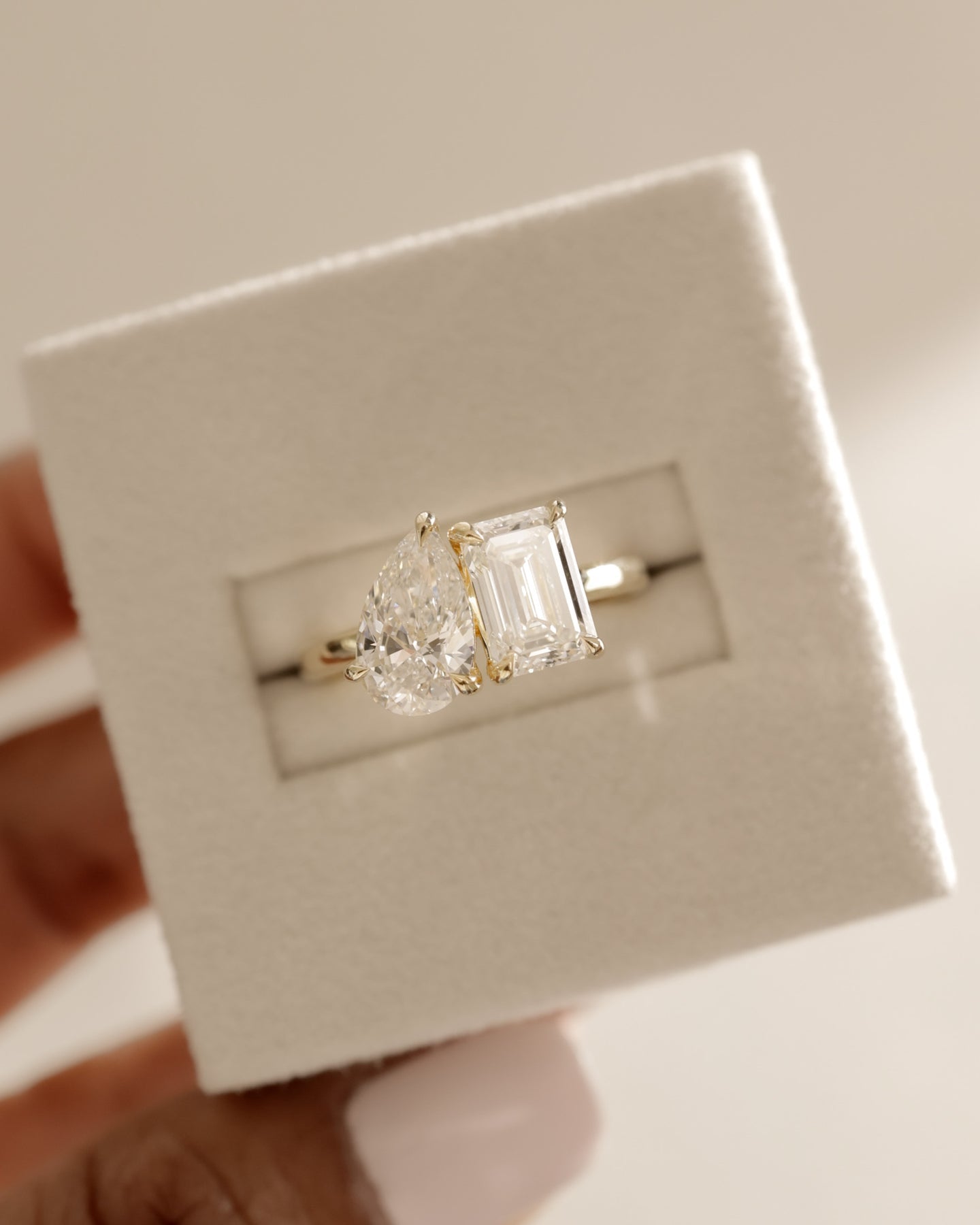 Dual Stone Toi et Moi Ring in Pear and Emerald Cuts Lab Grown Diamond