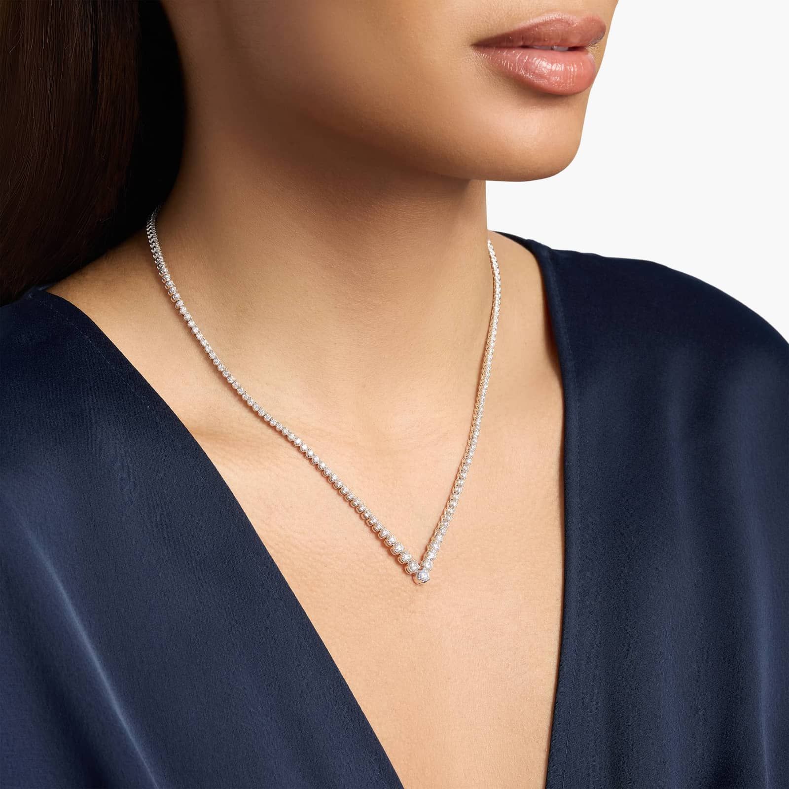 Round Lab Diamond Graduating Tennis Necklace